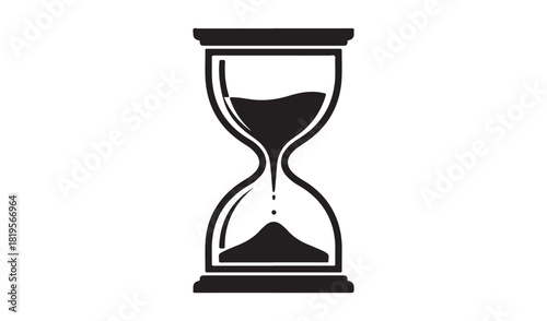 Black and white illustration of an hourglass with sand flowing