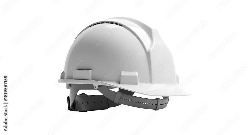 Fototapeta premium White safety helmet on a clean white background, symbolizing protection and construction.