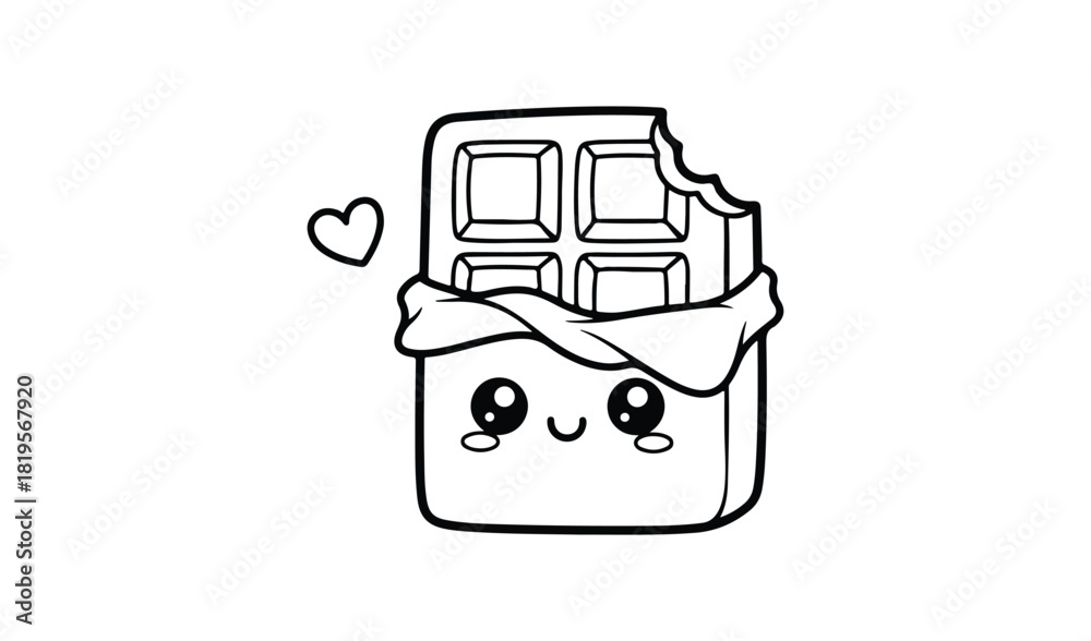 Obraz premium Cute kawaii chocolate bar character with heart illustration