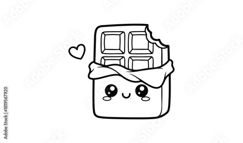 Cute kawaii chocolate bar character with heart illustration