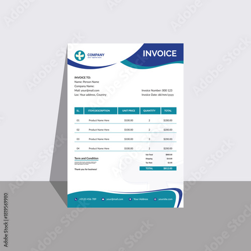 Professional Billing Invoice Template. Minimal Corporate Accounting Document. Clean Business Layout for Services and Payments