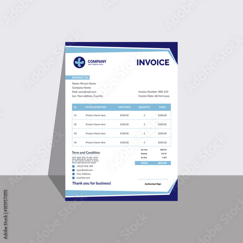 Professional Invoice Template Design. Modern Business Billing Document Layout. Clean Corporate Printable Invoice Form for Small Business, Freelancers, Agencies Vector Template