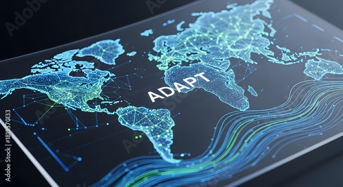 Adaptation to global climate change represented by a world map and flowing lines