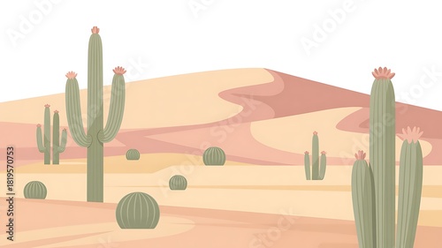 Fototapeta Naklejka Na Ścianę i Meble -  Desert landscape with saguaro cacti and dunes on a sunny day