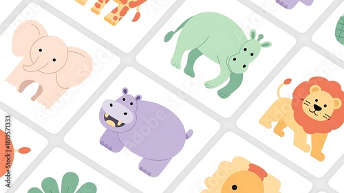 Cute cartoon animal matching game illustration for kids and toddlers