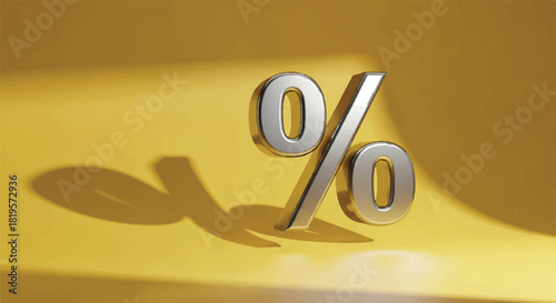 Minimalist yellow fashion sale background with large 3D percent symbol and hard shadow