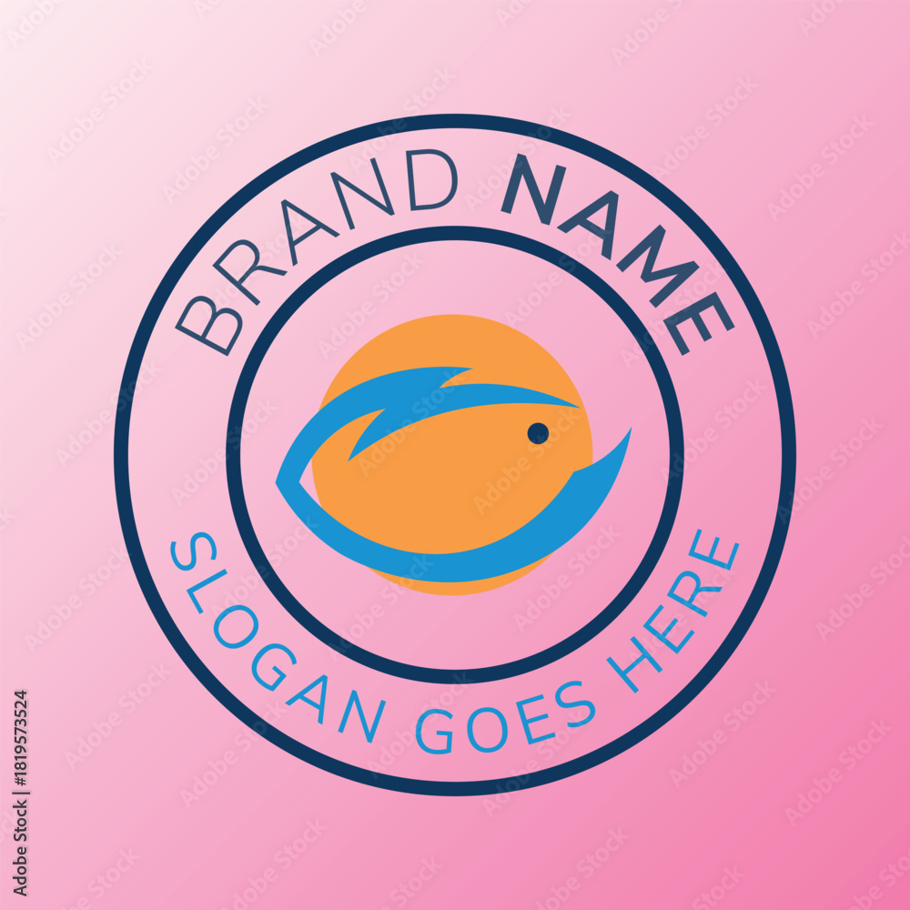 Obraz premium Circular logo with fish and lightning bolt design on pink background brand name