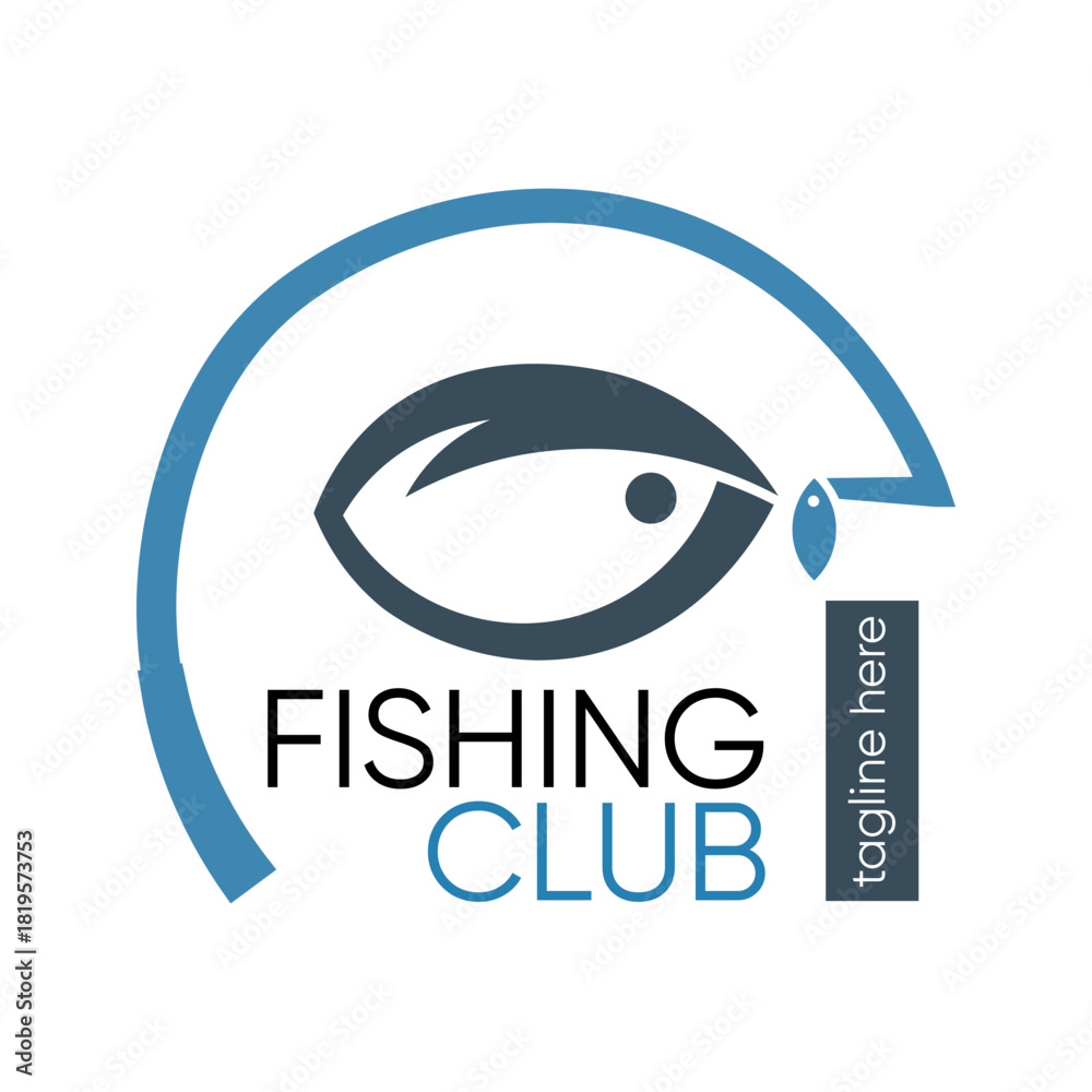 Obraz premium Fishing Club Logo with Fish Eye and Blue Arc vector illustration