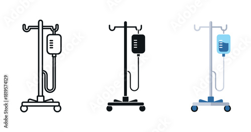 Intravenous drip stands: set of iv drip icons on wheels