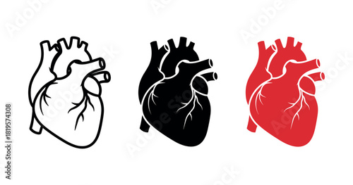 Artistic interpretations of human heart: black, white, and red designs