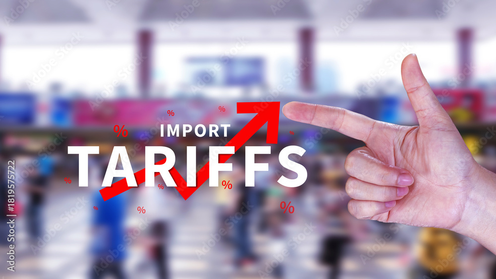 Fototapeta premium Import tariffs increase concept, Government import tax to boost economy, Industrial growth tax, Trade import tax increase, Trade war policy for development