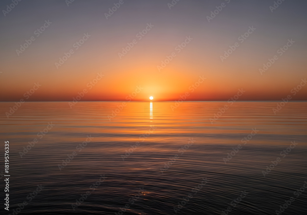 Fototapeta premium A serene seascape showcasing a beautiful sunset over the calm ocean