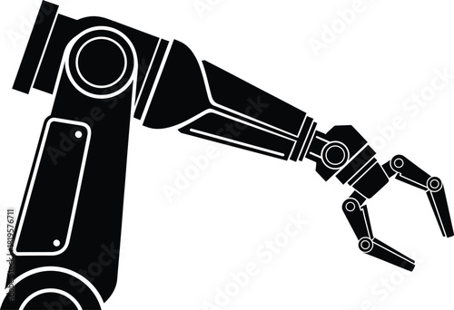 Black robotic arm with gripper on white background, robotic arm, robot, automation, industrial robot, mechanical arm, gripper, claw, technology, machinery, engineering, manufacturing, factory, industr