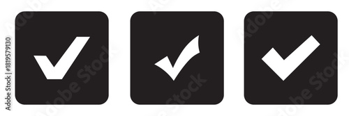 Tick mark with checkbox icon. Black checkmark sign for app, ui, website. Check mark vector icon. Check marks symbol, logo. Check box icon with correct, accept checkmark icons tick box checked. 