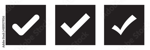 Tick mark with checkbox icon. Black checkmark sign for app, ui, website. Check mark vector icon. Check marks symbol, logo. Check box icon with correct, accept checkmark icons tick box checked. 