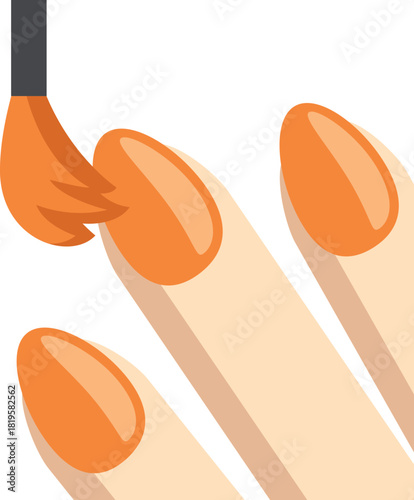 Vector illustration of a hand getting an orange nail polish manicure. Perfect for beauty, fashion, and self-care design projects. Modern flat style artwork for salons and cosmetic branding.