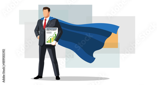 Superhero Businessman with Report Success Concept