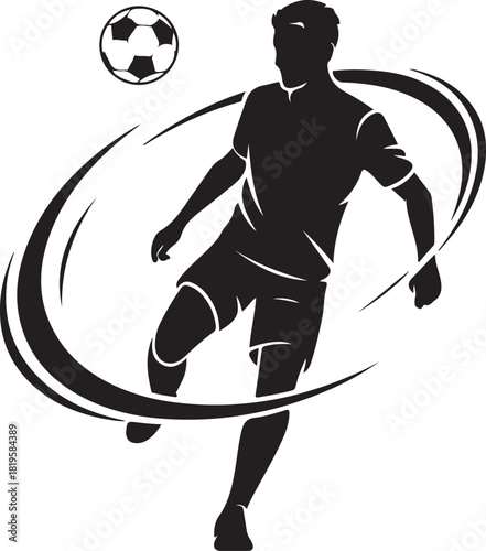 Dynamic soccer player kicking a ball with motion lines