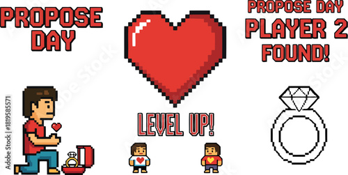Proposal Pixel Art Design With Heart Shape and Ring Offer to Level up Game