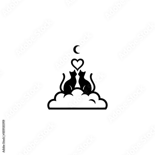 Two cats on a cloud tails forming heart