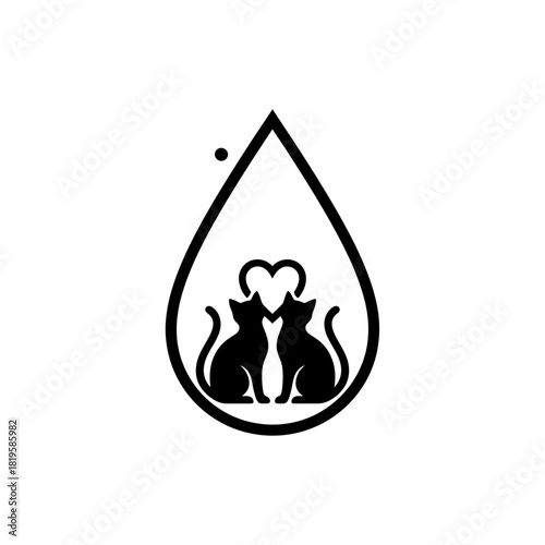 Two black cats sitting in teardrop shaped frame svg