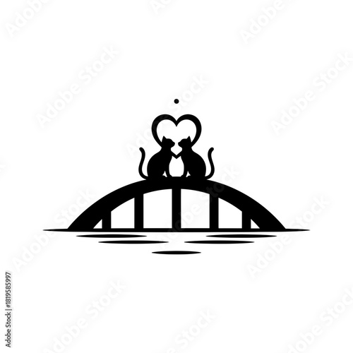 Cats sitting on bridge arch tails form heart vector