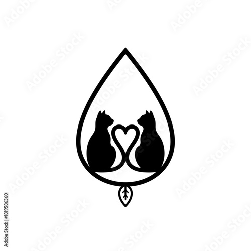 Two cats in teardrop shape with heart tails vector art