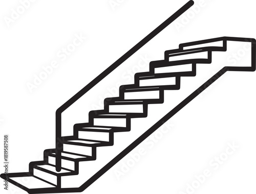 Simple, clean line drawing of an upward-sloping staircase with a handrail