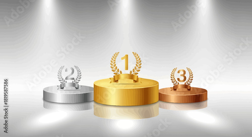Three rings on pedestals gold silver and rose gold jewelry display