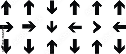 Collection of black arrow icons pointing in different directions on white background