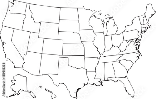 Outline map of the United States with state borders clearly defined
