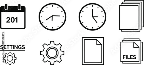 Simple black and white icon set for business and productivity applications