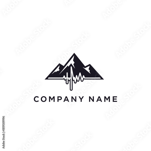 Mountain logo with sound wave representing company name and brand identity.