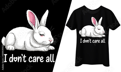I Don't Care At All, Lazy Bunny, T-Shirt Design.