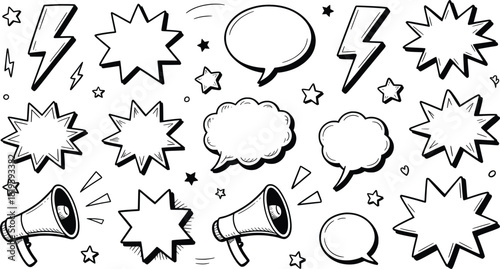 Comic Speech Bubbles and Sound Effects Vector Set.