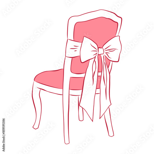 Coquette chair with bow, ribbon decorated banquet chair. Romantic element