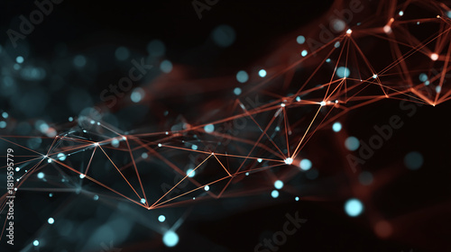 Abstract digital network design with interconnected dots and lines, representing data flow and connectivity. The image has a futuristic and technical aesthetic