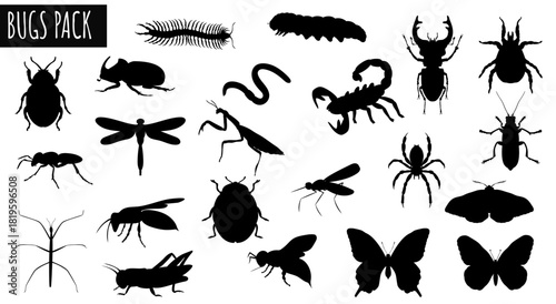 Silhouette Bug Collection: A stunning collection of insect silhouettes against a backdrop, each detail vividly captures the essence of these fascinating creatures.