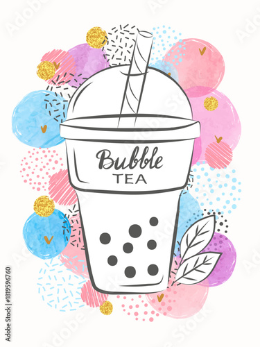 Bubble tea drink banner. Pe...
