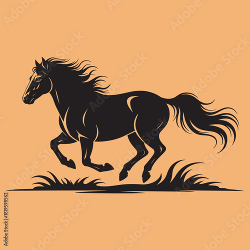 Wild horse running vector silhouette drawing gallop equestrian race speedy design