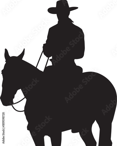 Cowboy on horseback silhouette facing left on a transparent background for versatile use