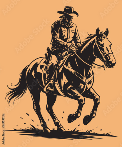 Cowboy riding horse isolated black silhouette, western cowboy running horse, wild west