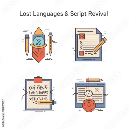 Lost Languages and Script Revival Themed Vector Icon Set.