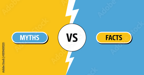 Facts Versus Myths Battle Background Featuring Lightning Bolt, Bold Comparison Theme, and Clear Evidence Concept Illustrated in a Modern Flat Vector Style for Analysis and Information Contrast