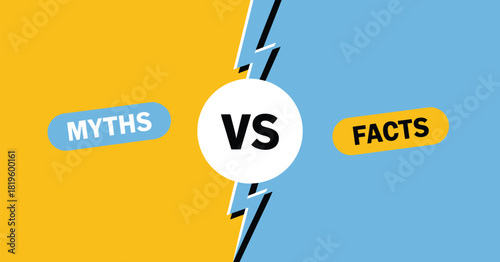 Facts Versus Myths Battle Background Featuring Lightning Bolt, Bold Comparison Theme, and Clear Evidence Concept Illustrated in a Modern Flat Vector Style for Analysis and Information Contrast