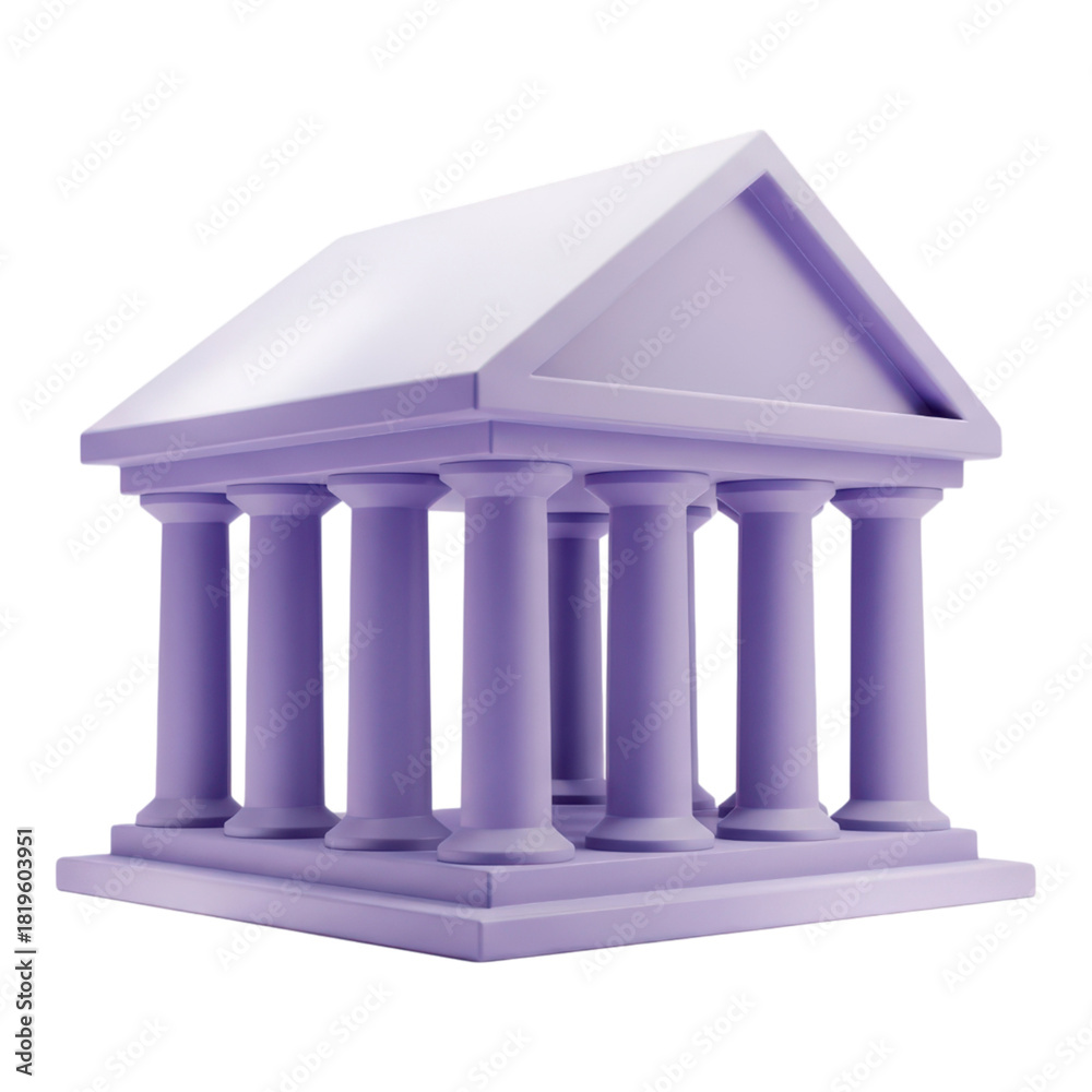 Fototapeta premium 3d icon of a purple classical building with columns isolated on transparent background