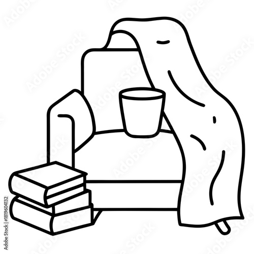 Chair with books and cup