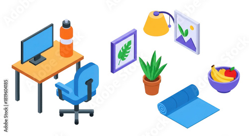 Collection of household cleaning supplies and tools isolated on transparent background