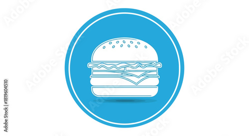 Vector illustration of hamburger icon in blue circle representing fast food and restaurant menu