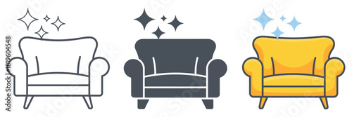 Furniture Dry Cleaning Line Icon Showing Sofa Care Symbol, Professional Laundry Service Concept, and Home Upholstery Maintenance Elements Illustrated as a Simple Editable Stroke Vector Graphic